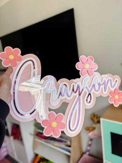 3D Triple Layer Name Plaque with Daisys
