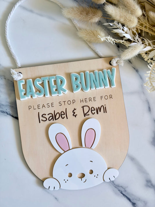 Easter Bunny Stop Here Hanging Plaque