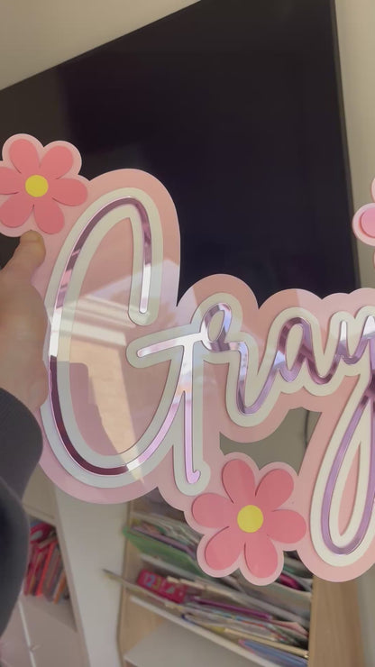 3D Triple Layer Name Plaque with Daisys